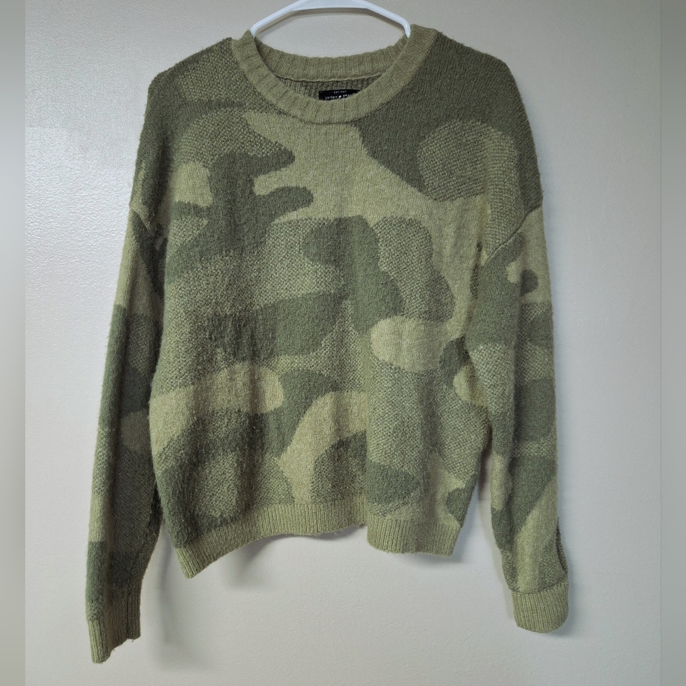Lucky Brand Green Camouflage Crew Neck Sweater